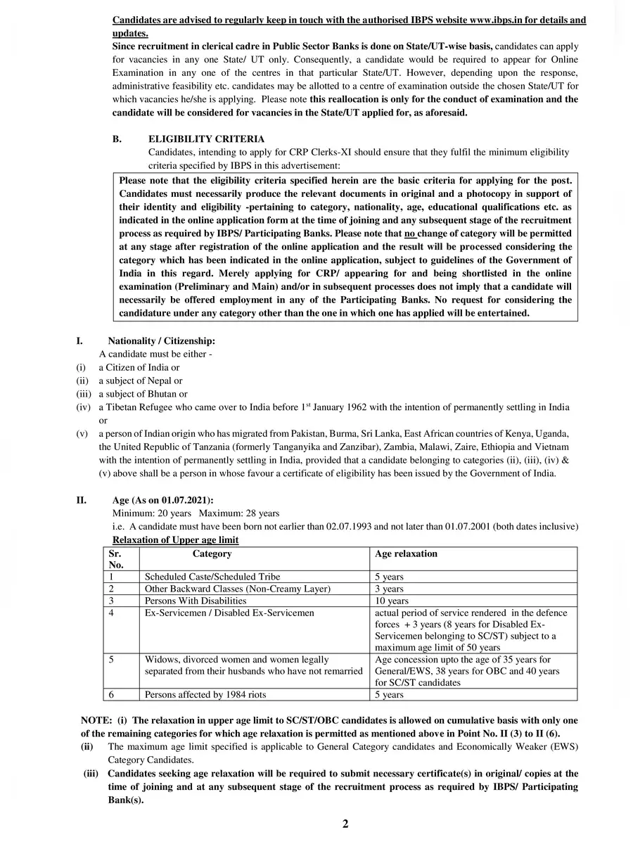 2nd Page of IBPS Clerk 2021 Notification PDF