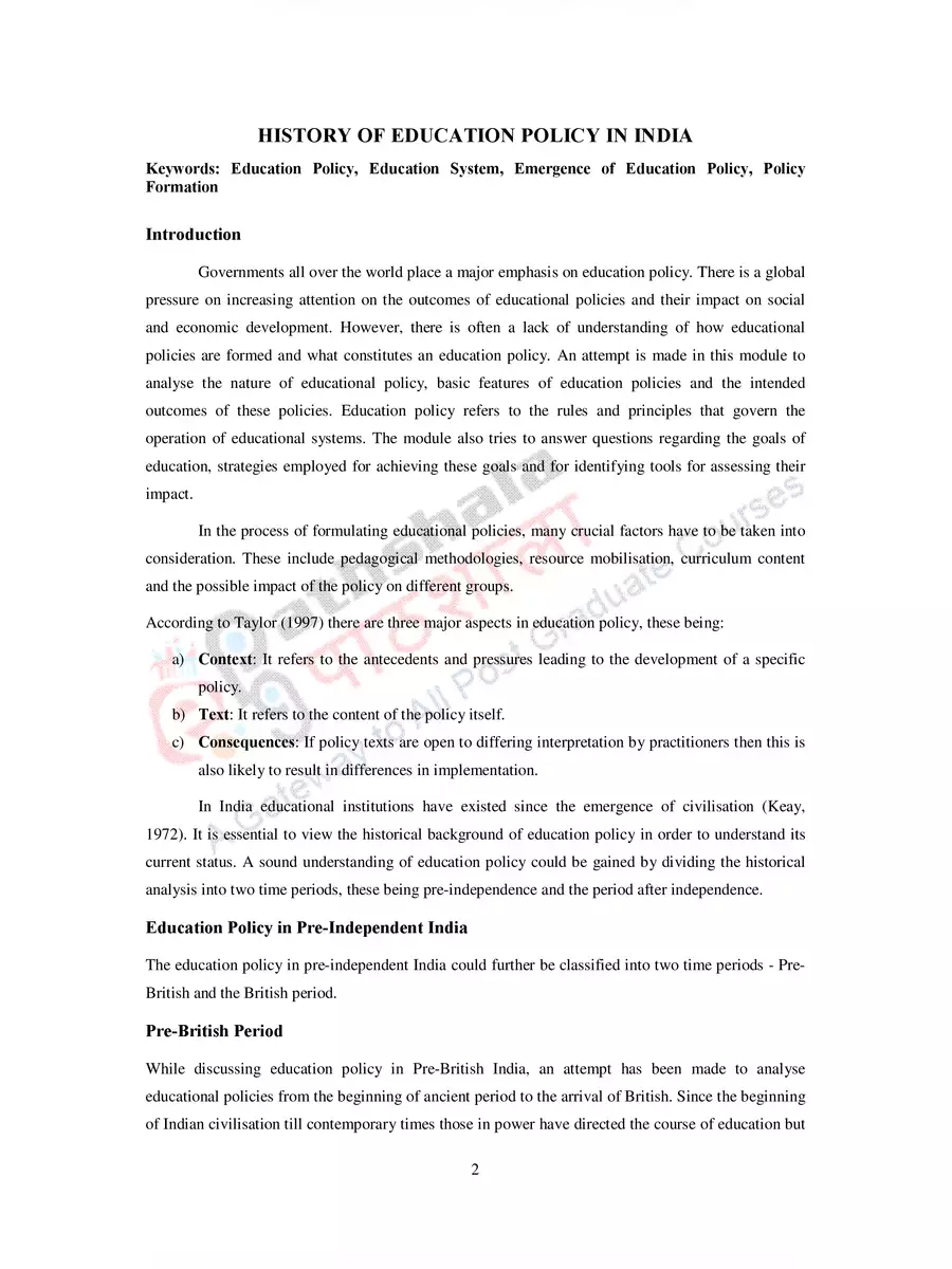 2nd Page of List of Educational Policies in India PDF