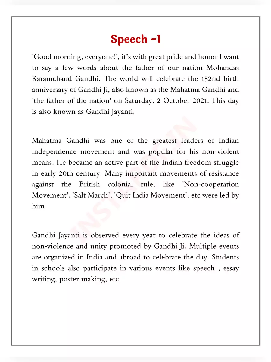 2nd Page of Mahatma Gandhi Speech for Students PDF