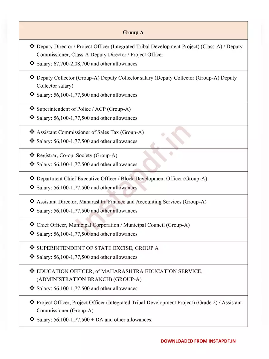 2nd Page of MPSC Posts List and Salary PDF