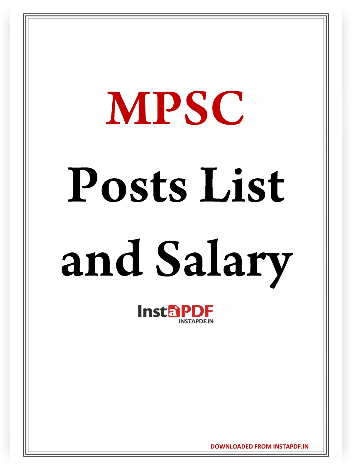 MPSC Posts List and Salary