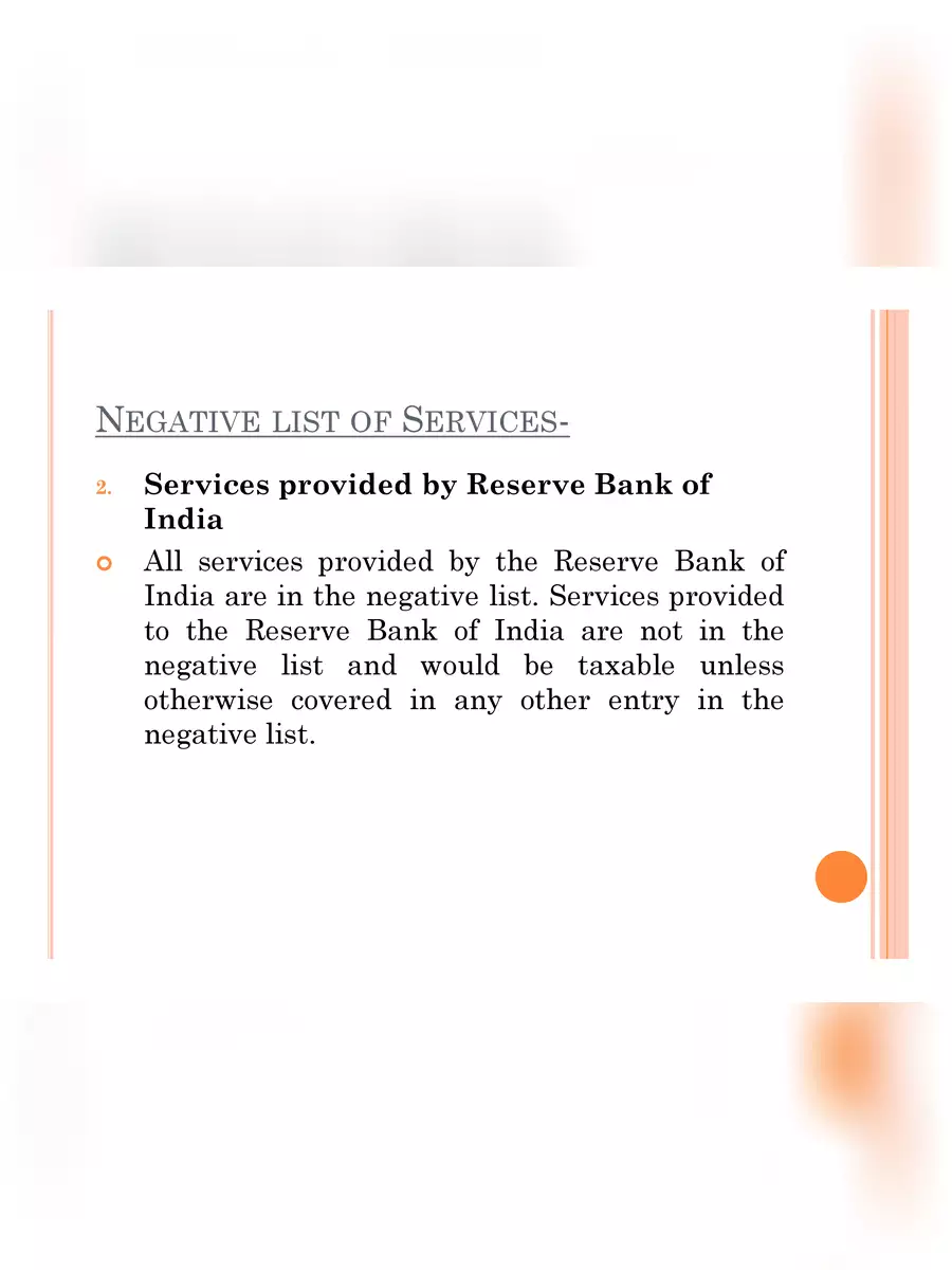 2nd Page of Negative List of Service Tax PDF