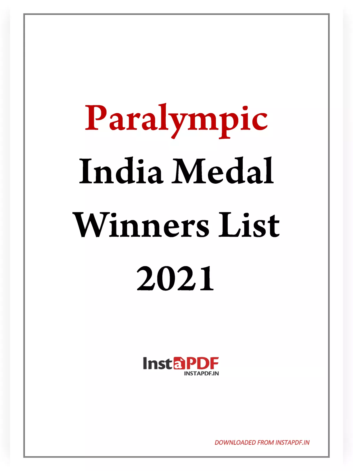 Paralympic India Medal Winners List 2021