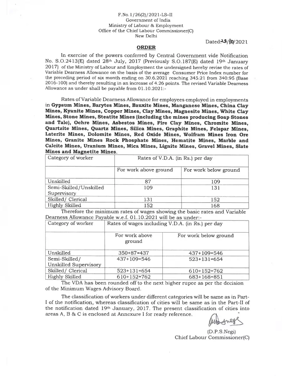 2nd Page of Minimum Wages in Delhi October 2021 Notification PDF