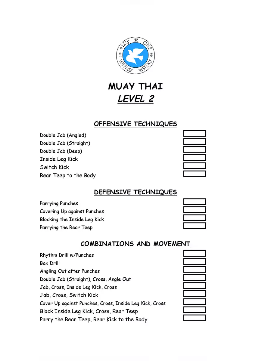 2nd Page of Muay Thai Combos List PDF
