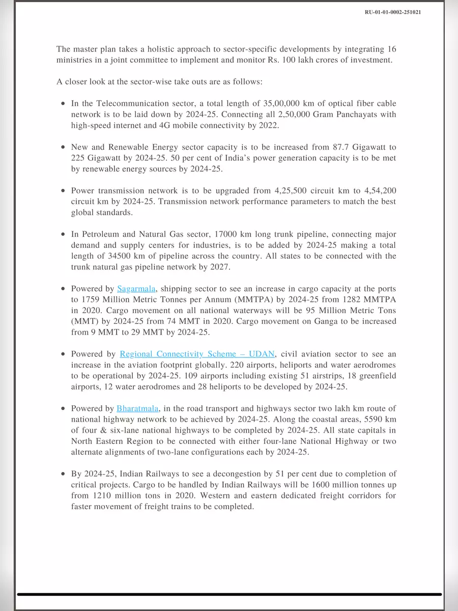 2nd Page of PM Gatishakti Master Plan PDF