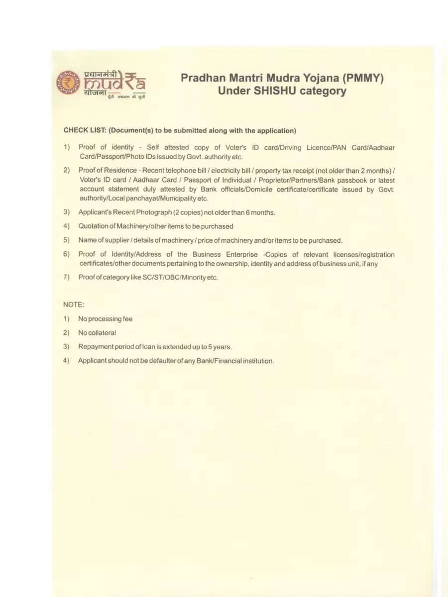 2nd Page of Mudra Loan Application Form PDF