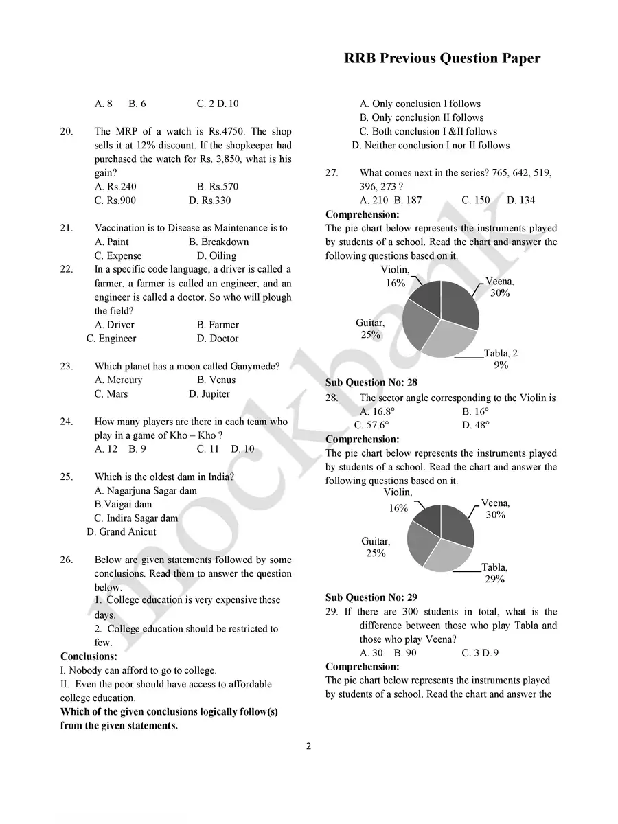 2nd Page of Railway Exam Question Paper with Answer PDF