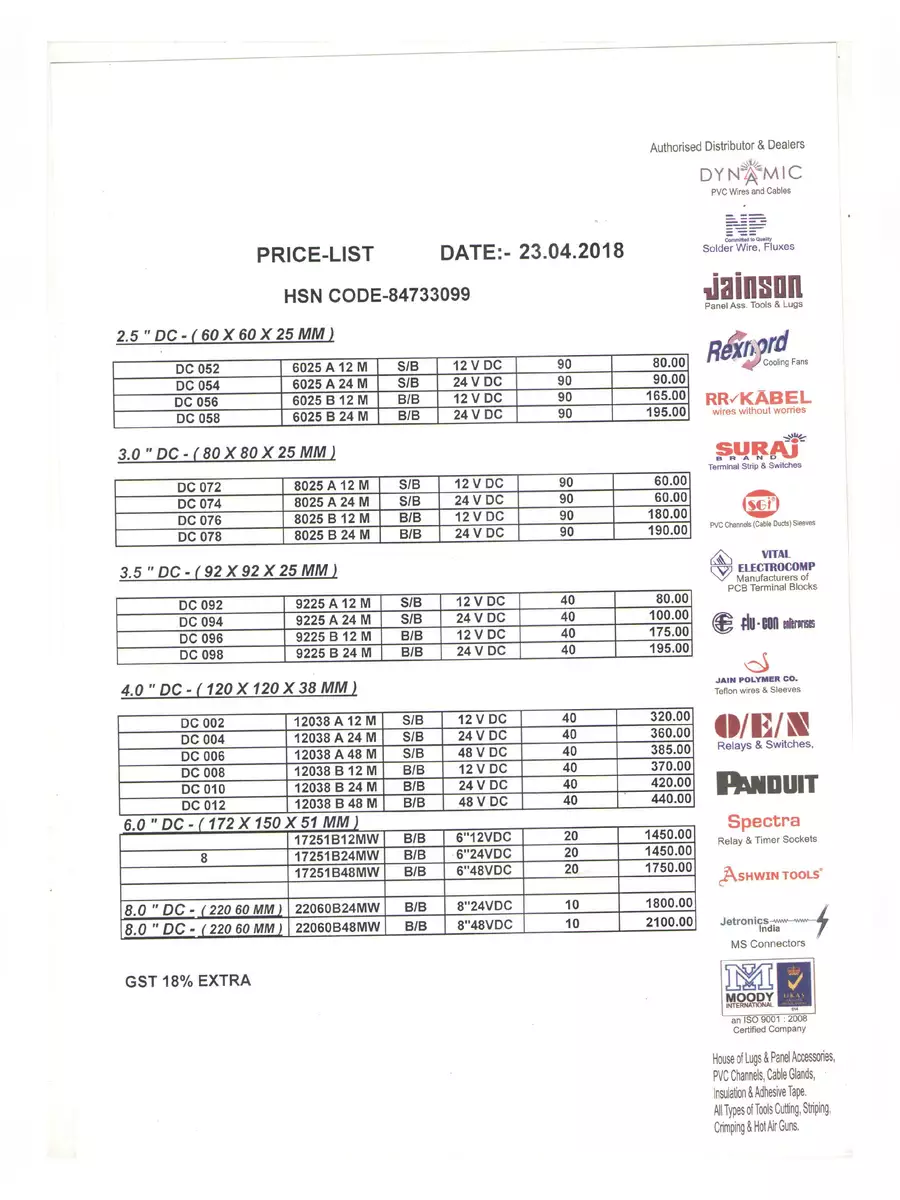 2nd Page of Rexnord Cooling Fan Price List PDF