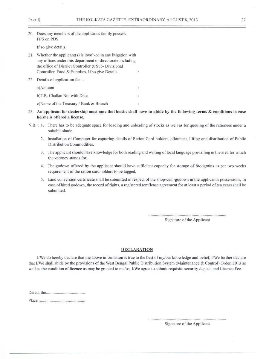 2nd Page of West Bengal Dealership Application Form PDF