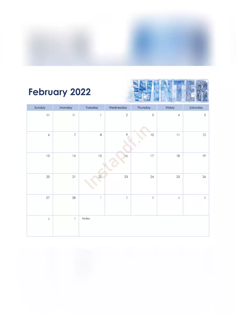 2nd Page of Blank Calendar 2022 PDF