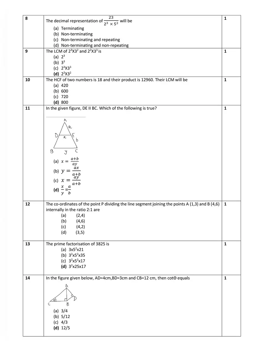 2nd Page of CBSE Class 10 Maths Question Paper 2021 with Solutions PDF