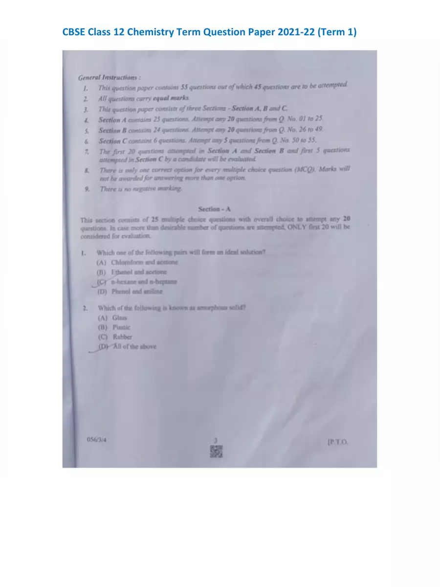2nd Page of CBSE Class 12 Chemistry Question Paper 2021 Solved PDF