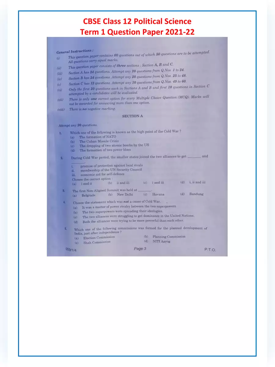 2nd Page of CBSE Class 12th Political Science Question Paper 2021 with Solution PDF