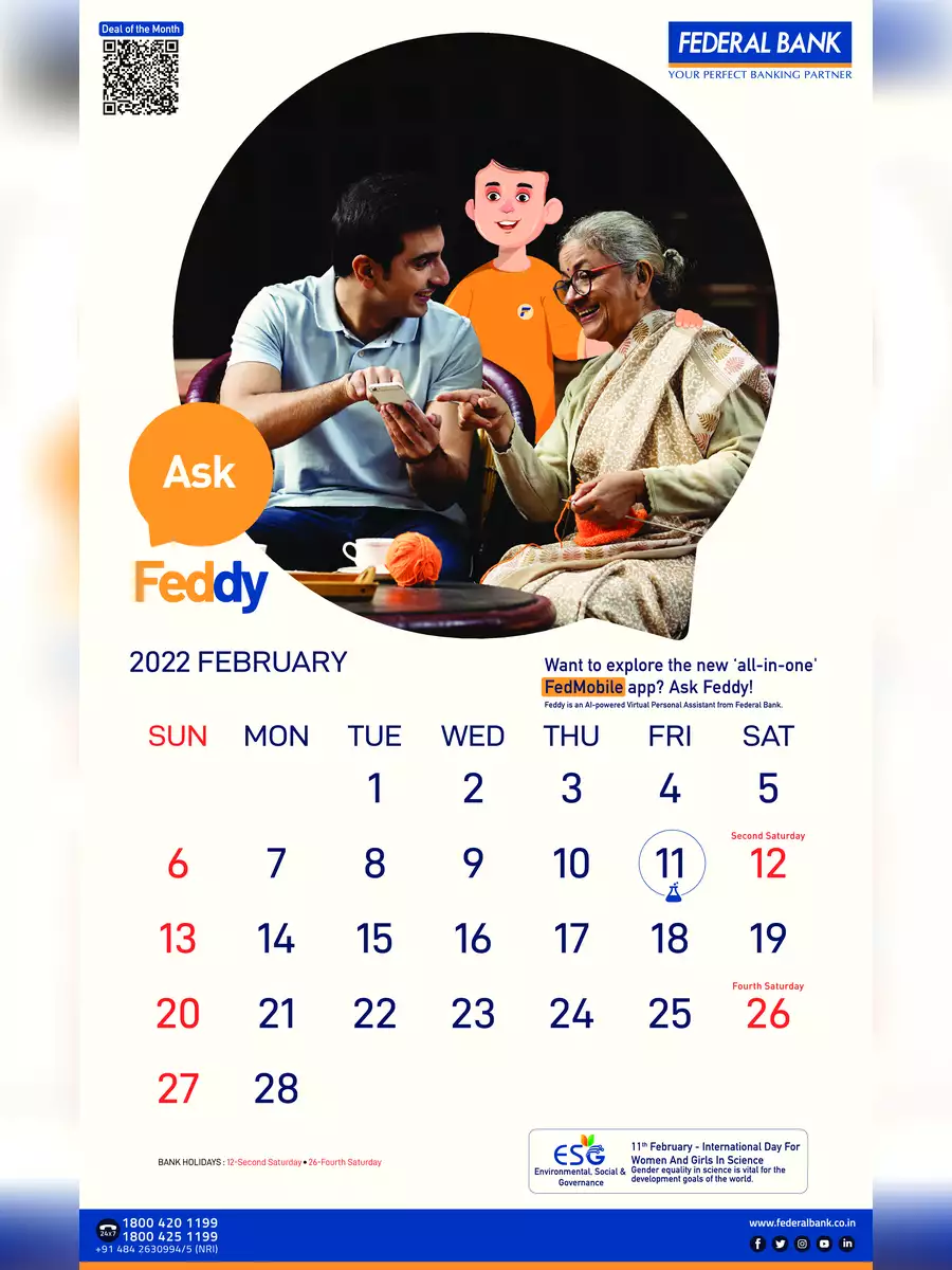 2nd Page of Federal Bank Calendar 2022 PDF