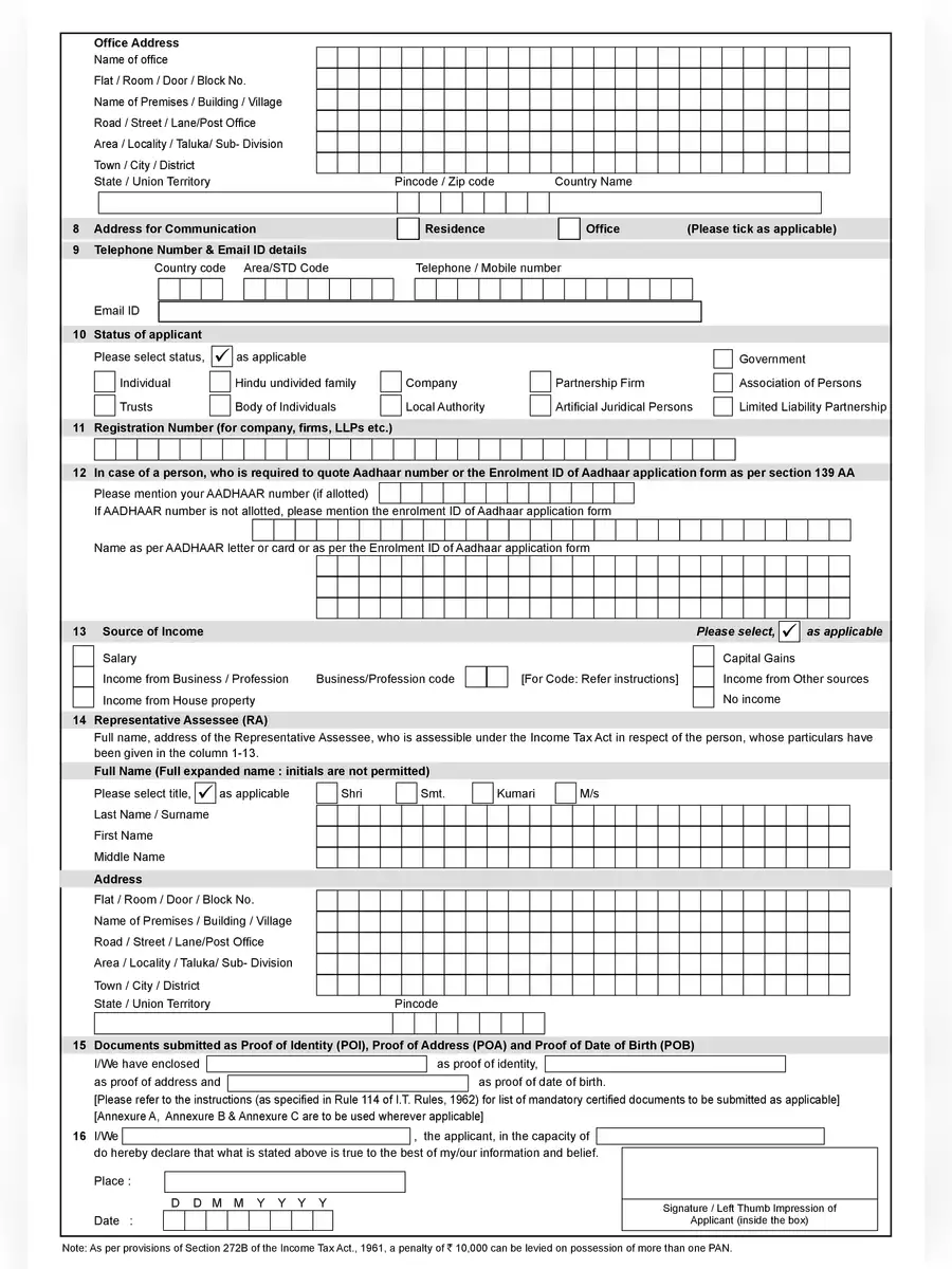 2nd Page of Pan Card Application Form PDF