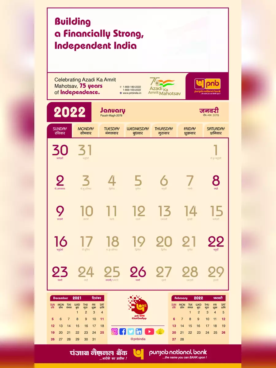 2nd Page of PNB Bank Calendar 2022 PDF