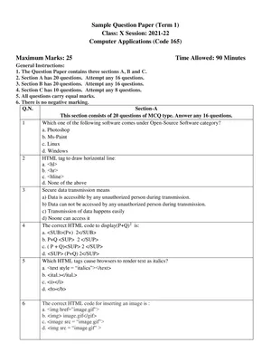 CBSE Class 10 Computer Applications Sample Paper 2021