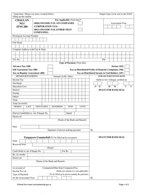 Advance Tax Income Tax Challan Form 280 PDF