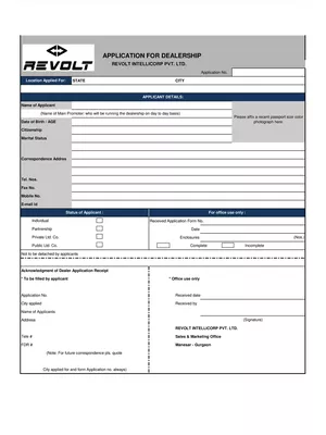 Revolt Bike Dealership Application Form