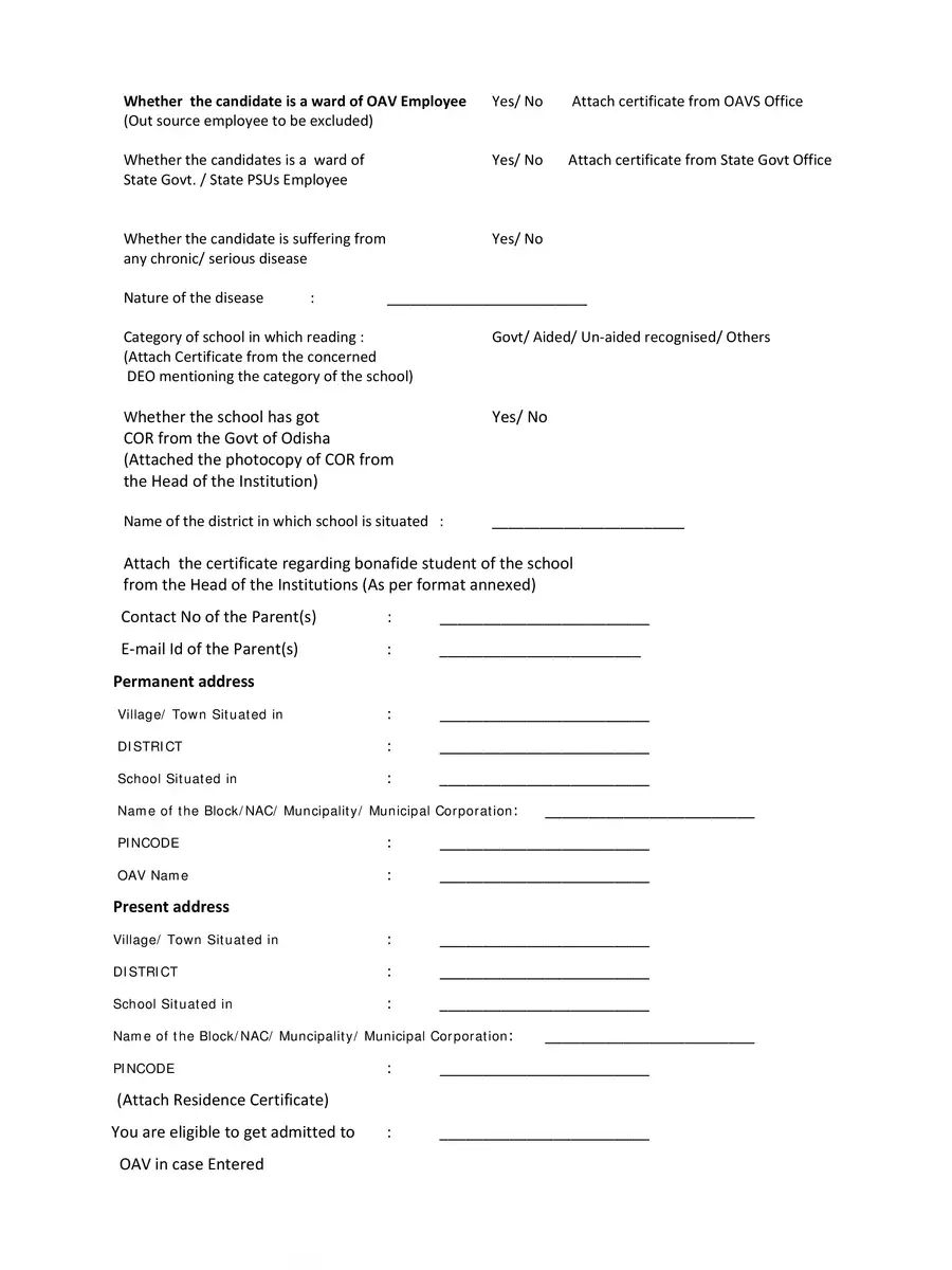 2nd Page of Odisha Adarsha Vidyalaya Form 2022 PDF