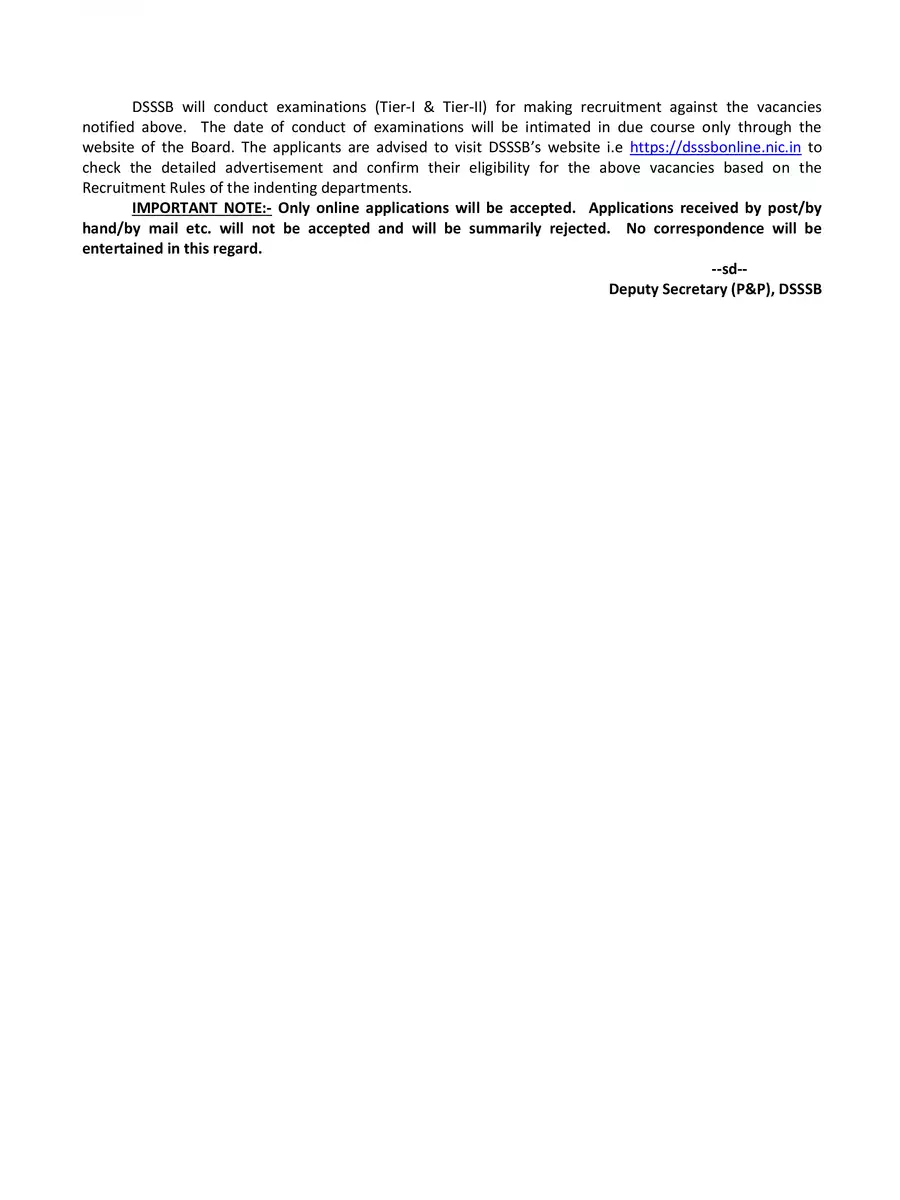 2nd Page of DSSSB Recruitment 2022 Notification PDF