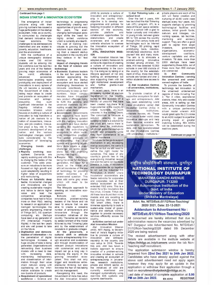 2nd Page of Employment Newspaper First Week of January 2022 PDF
