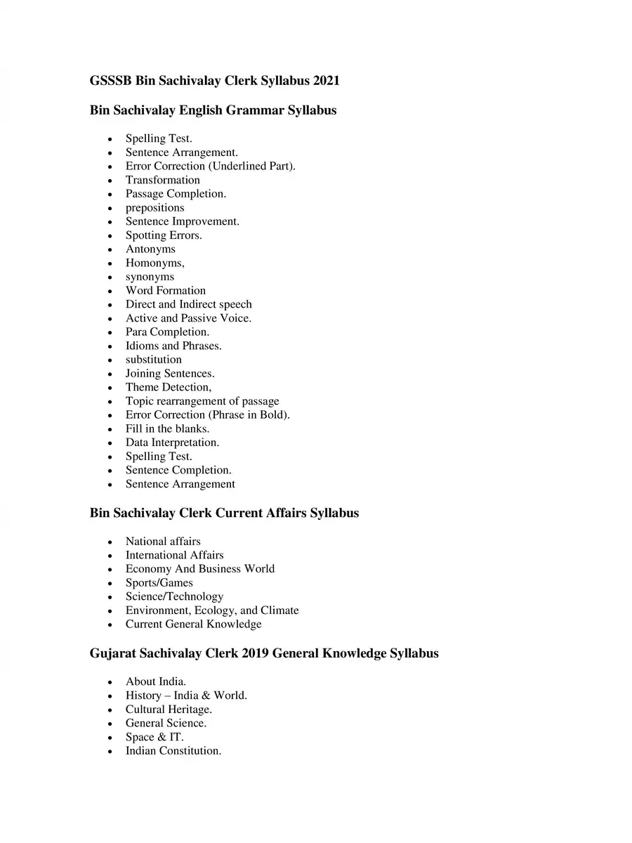 2nd Page of Binsachivalay Clerk Exam Syllabus 2021 PDF
