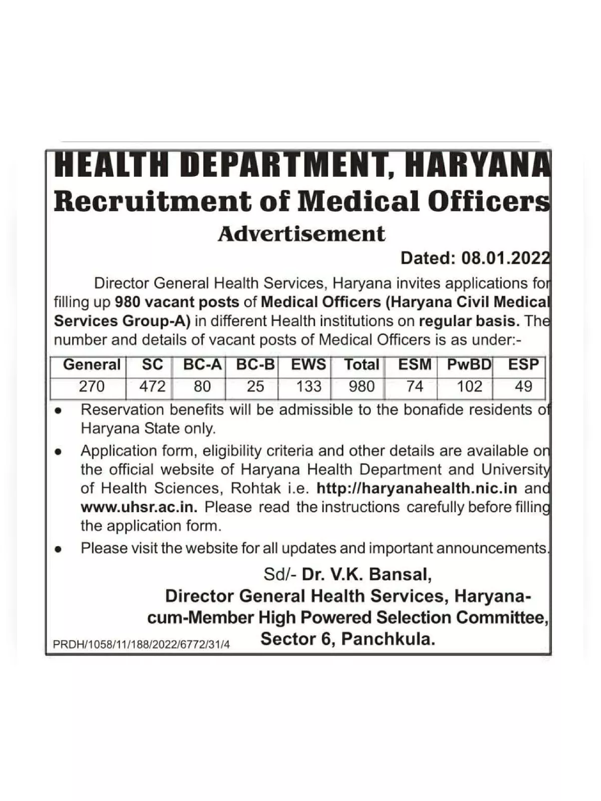 Haryana Health Department Recruitment 2022 Notification