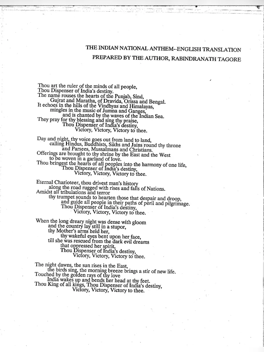2nd Page of Indian National Anthem Lyrics PDF