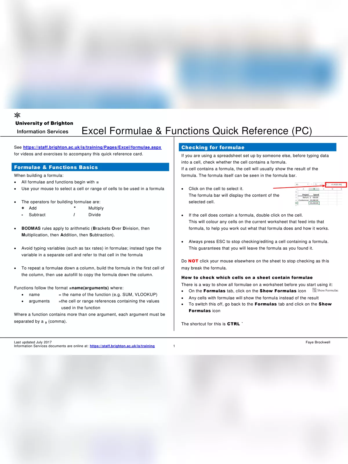 MS Excel Formulas List