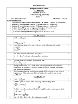 CBSE Sample Paper 2021-22 Class 12