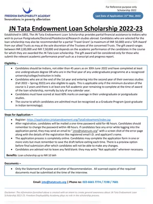 JN Tata Endowment Loan Scholarship 2022-23