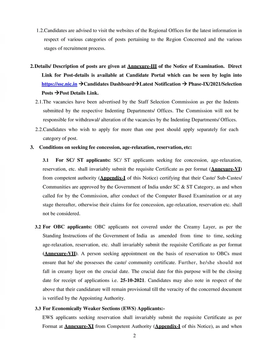 2nd Page of SSC Selection Post Phase 9 Notification PDF