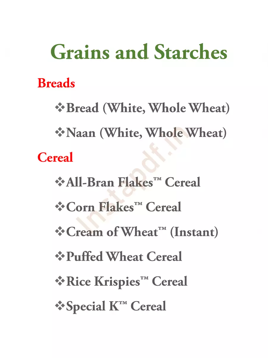 2nd Page of High Glycemic Index Foods List PDF