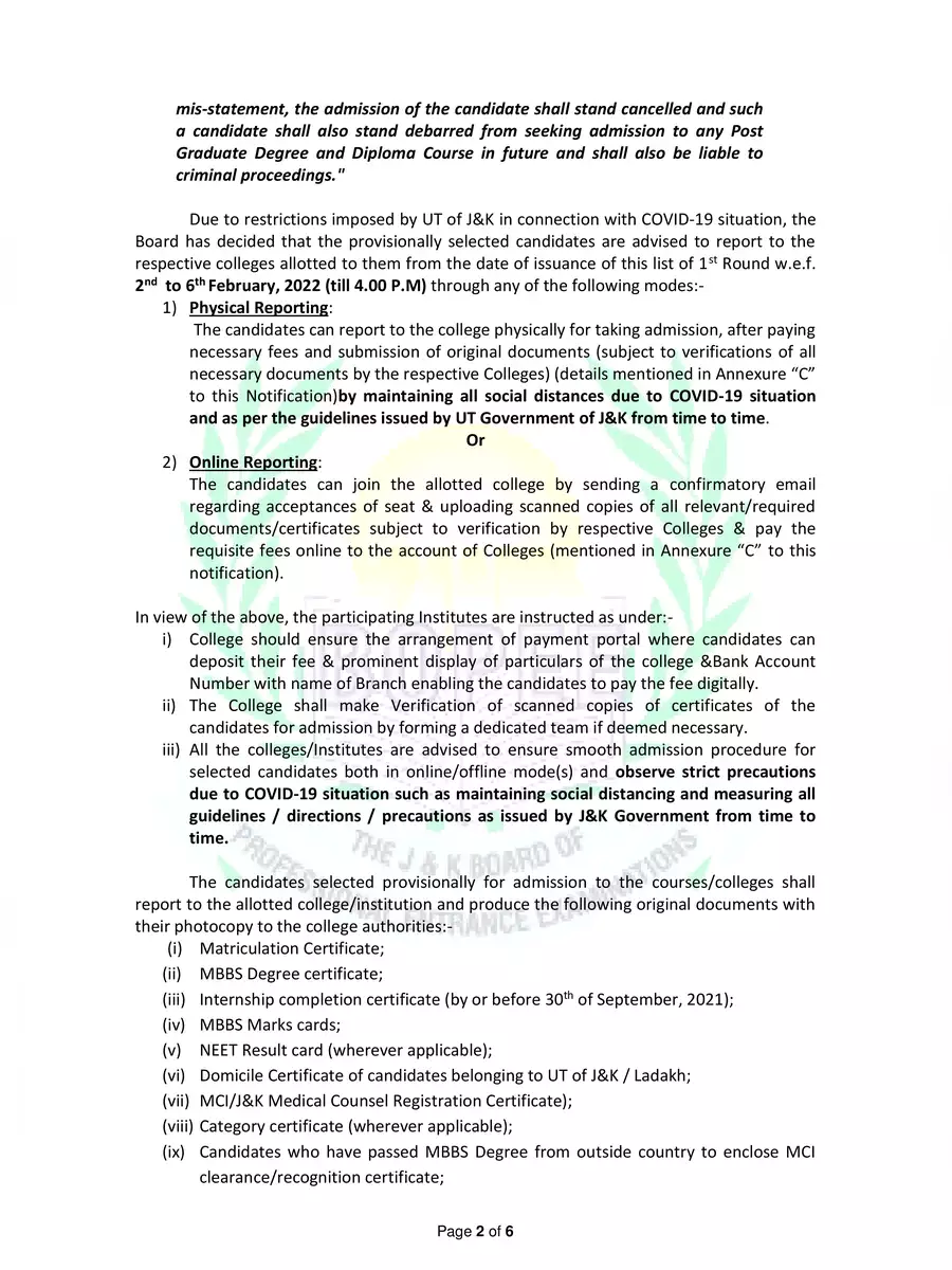 2nd Page of JKBOPEE NEET 2021 Merit List PDF