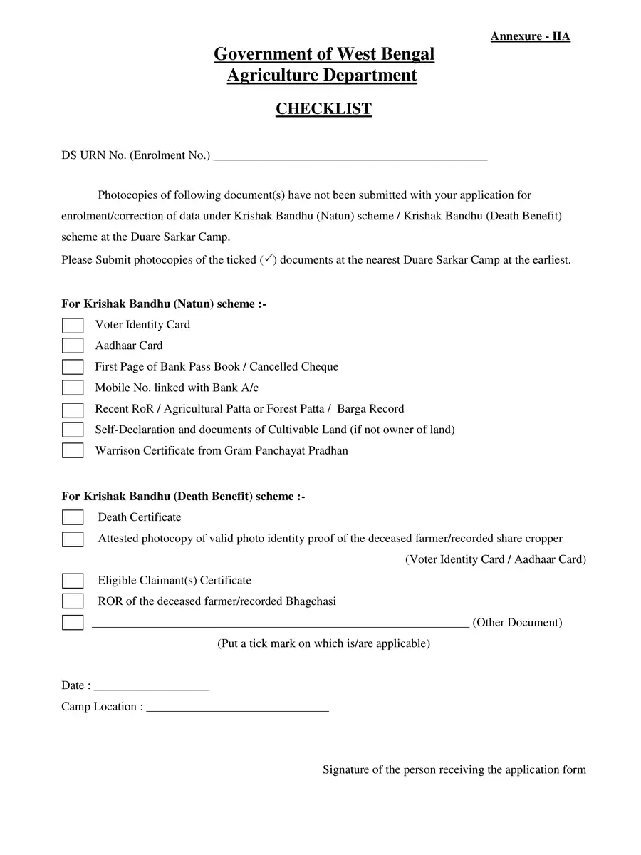 2nd Page of Krishak Bandhu Self Declaration Form PDF