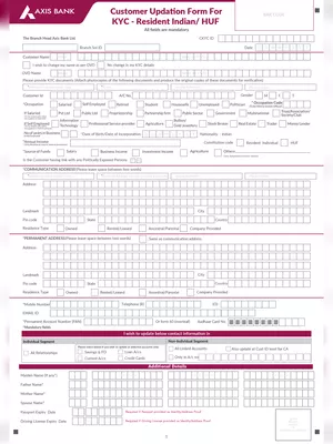 Axis Bank Re-KYC Form PDF