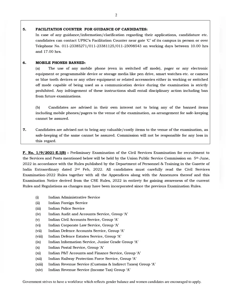 2nd Page of UPSC 2022 Notification PDF