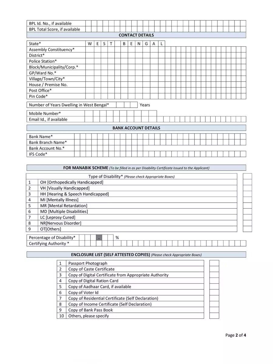2nd Page of WB Joy (Jai) Bangla Pension Application Form 2024 PDF