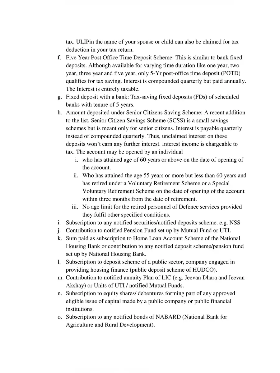 2nd Page of 80C Deduction List PDF