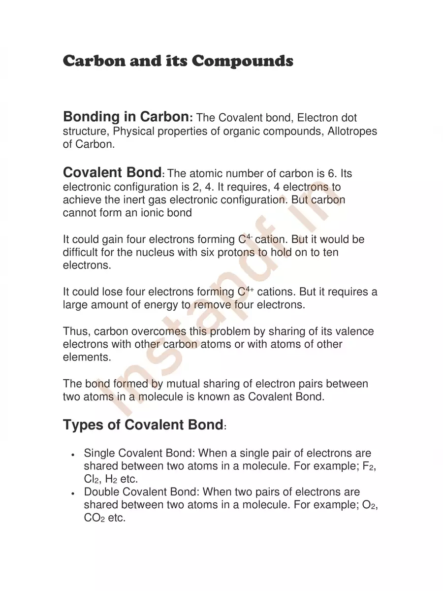 2nd Page of Carbon and its Compounds Notes PDF