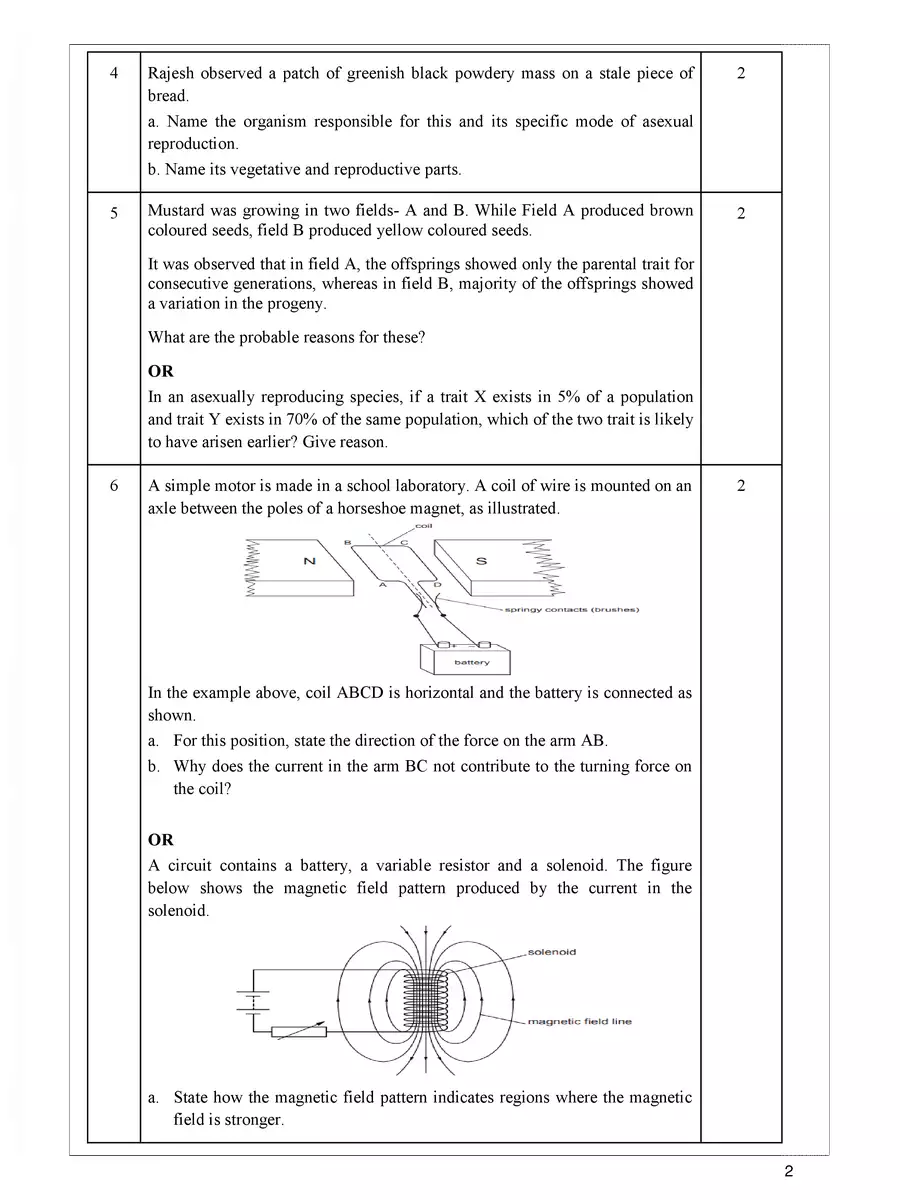 2nd Page of CBSE Sample Paper 2021-22 Class 10 PDF