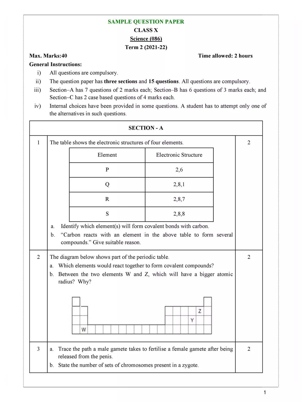 CBSE Sample Paper 2021-22 Class 10