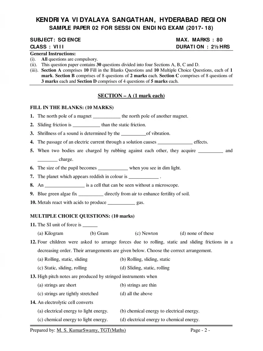 2nd Page of Class 8 Model Paper 2022 PDF