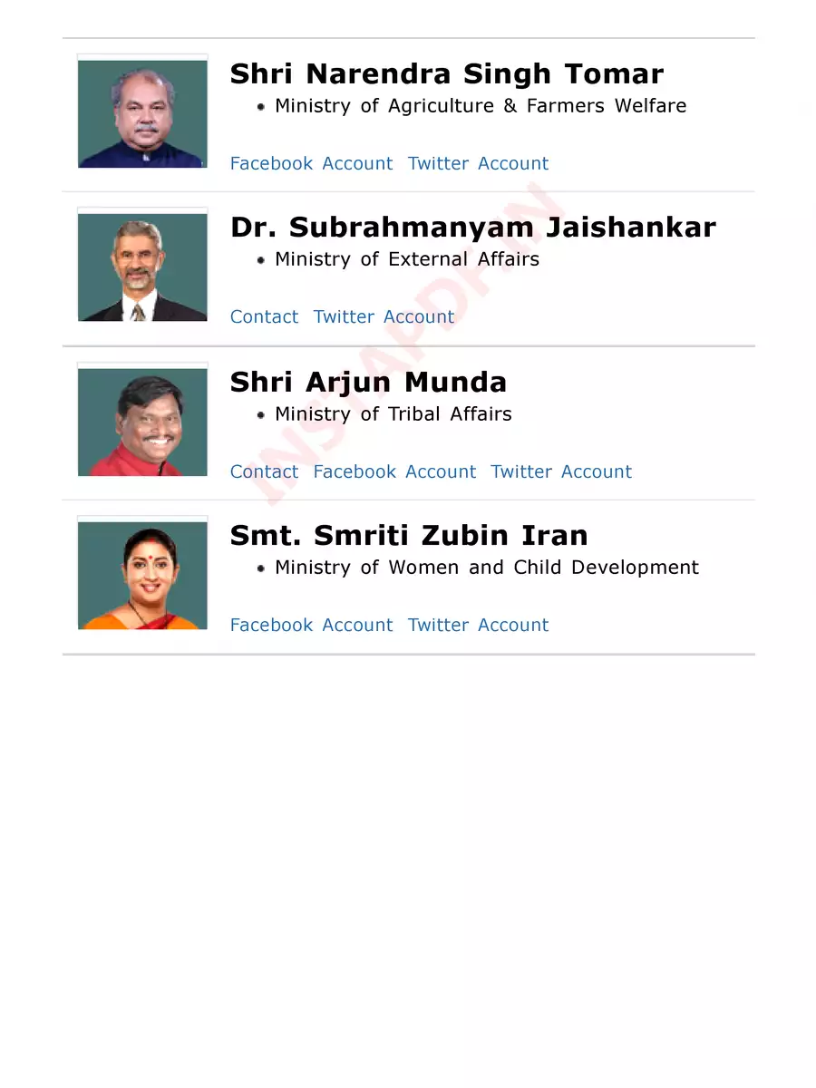 2nd Page of New List of Cabinet Ministers of India 2024 PDF
