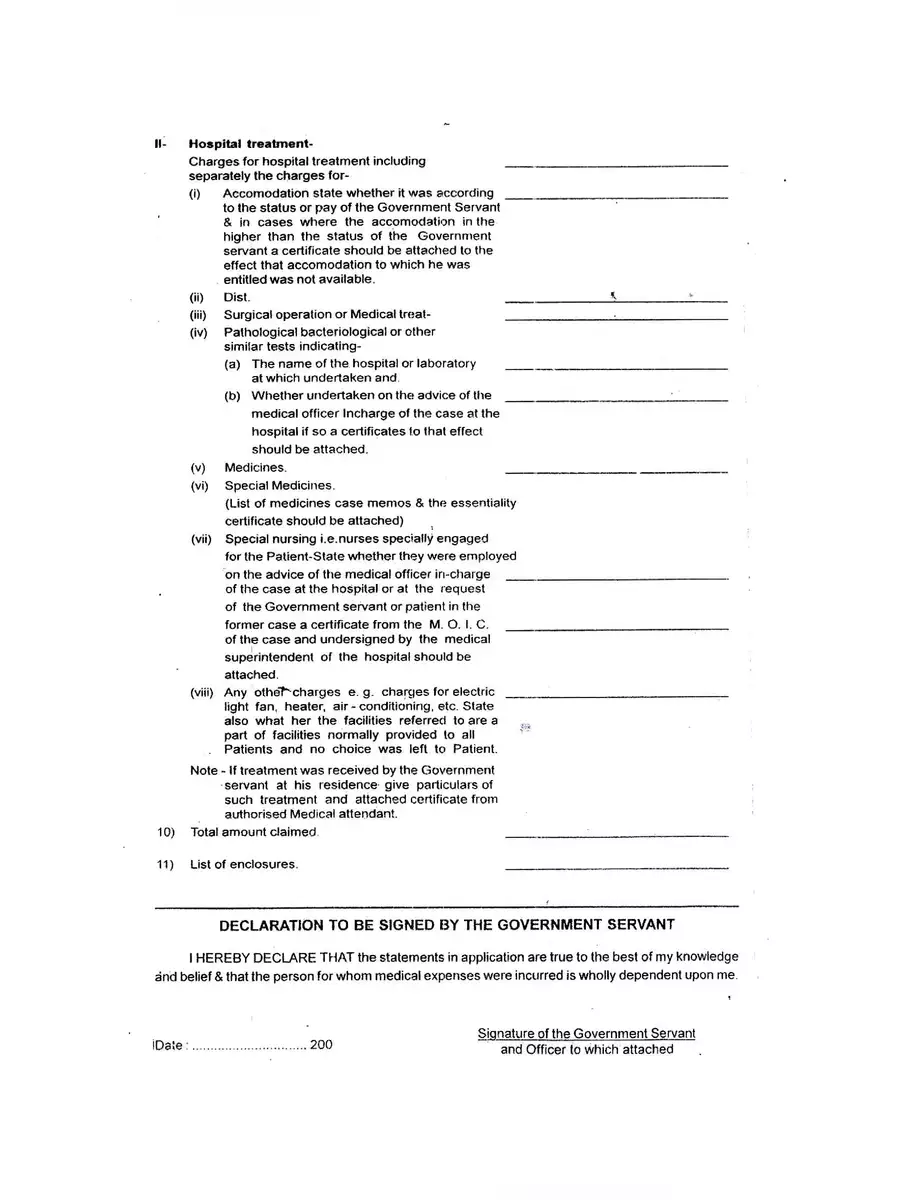 2nd Page of Medical Reimbursement Form PDF