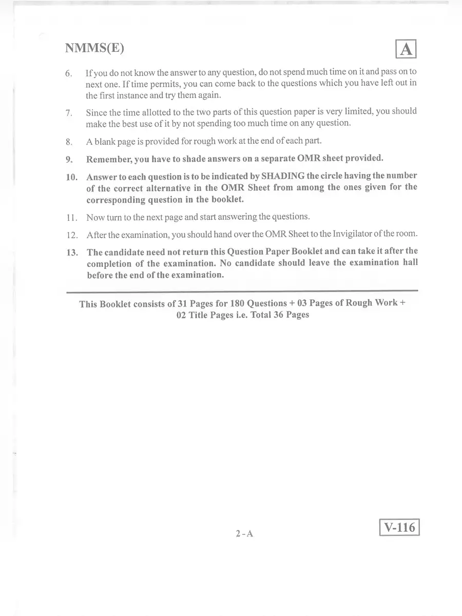 2nd Page of NMMS Exam Question Paper 2024 PDF
