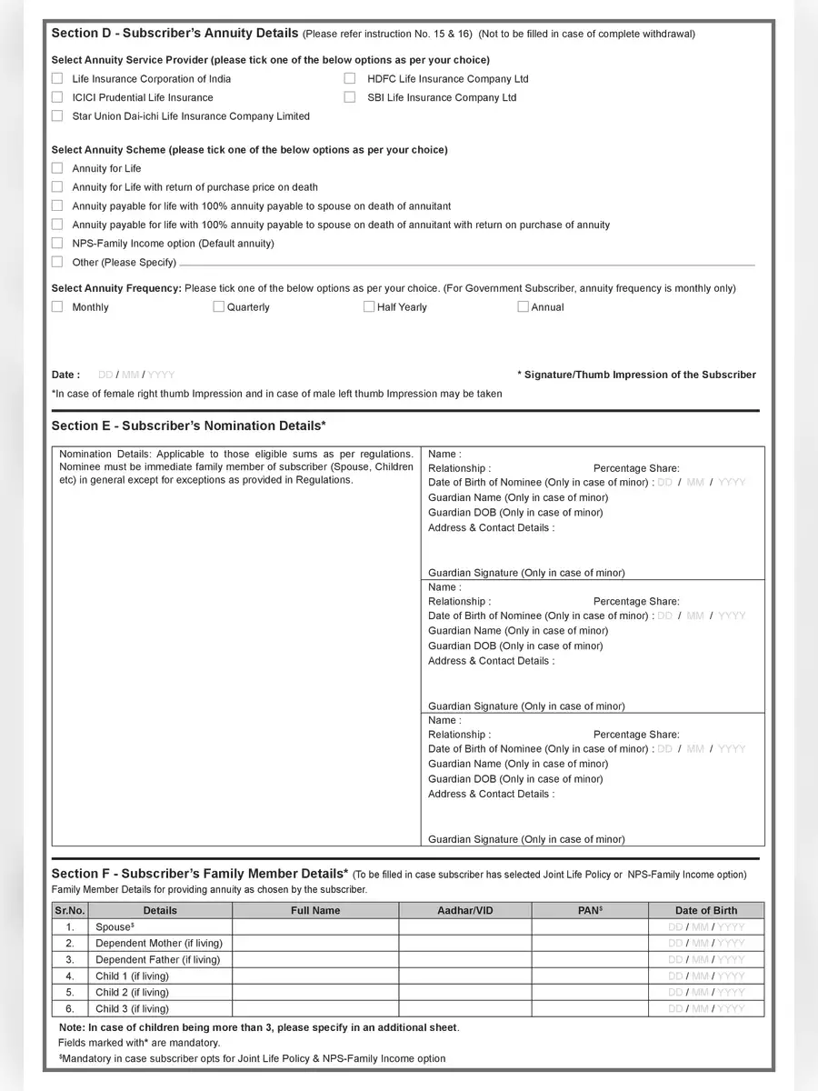 2nd Page of NPS Withdrawal Form PDF