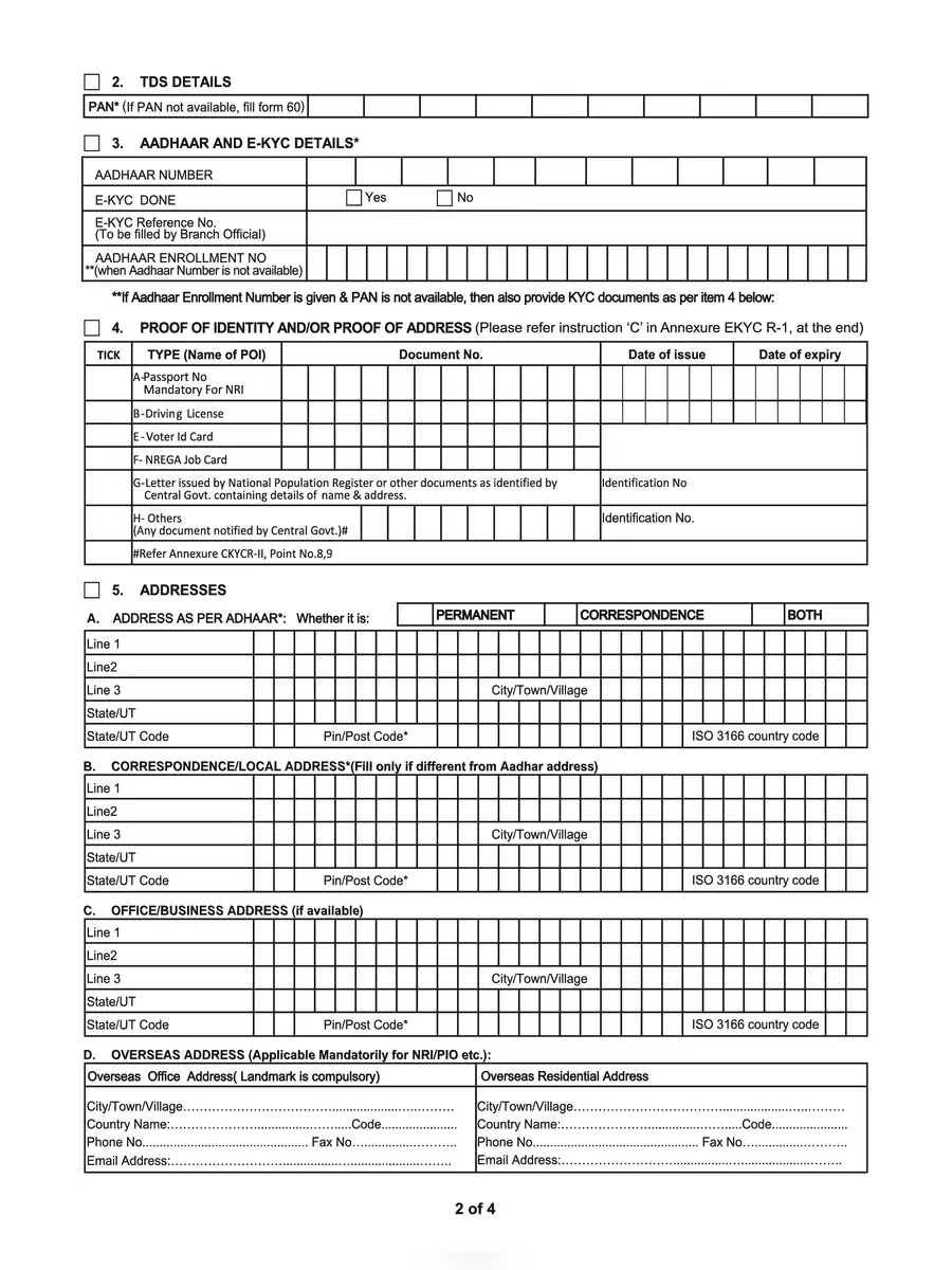 2nd Page of PNB KYC Form PDF